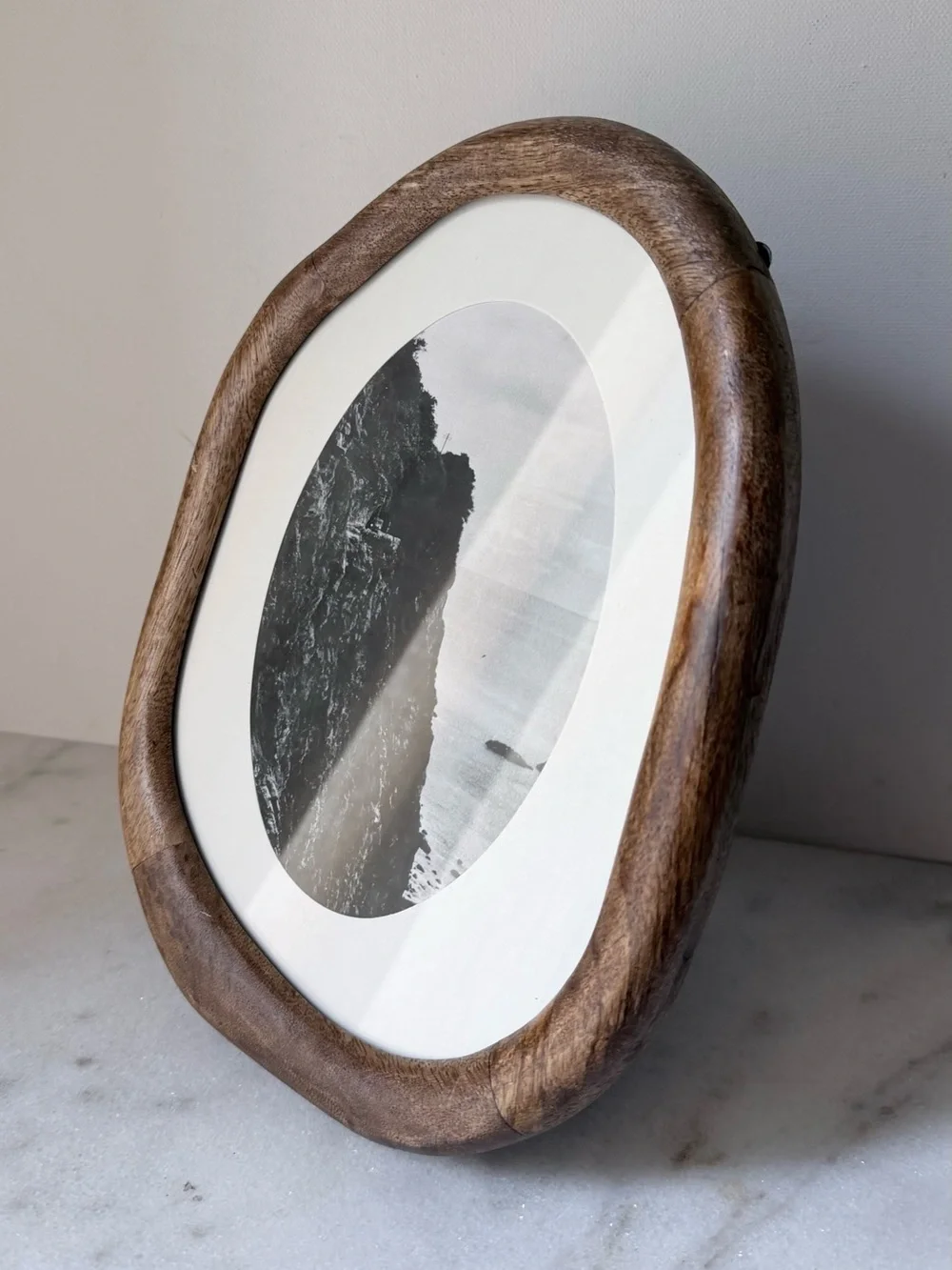 Wooden organic irregular Oval Photo Frame - Brown 10”x8” - Picture 7 of 13